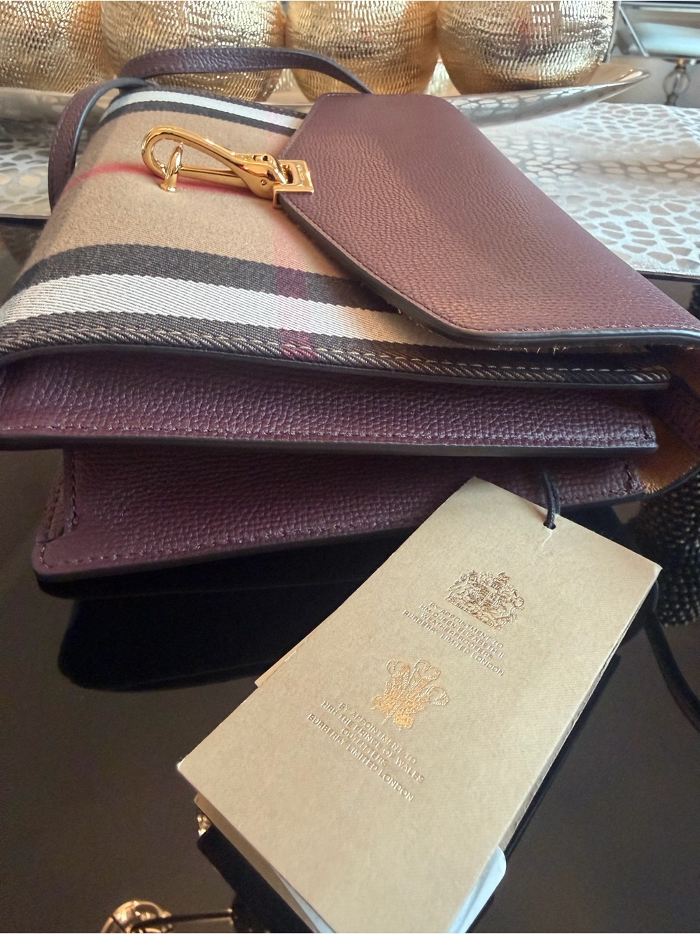 NWT Burberry Classic Check Crossbody Bag in Plum with Gold Hardware - Picture 5 of 9